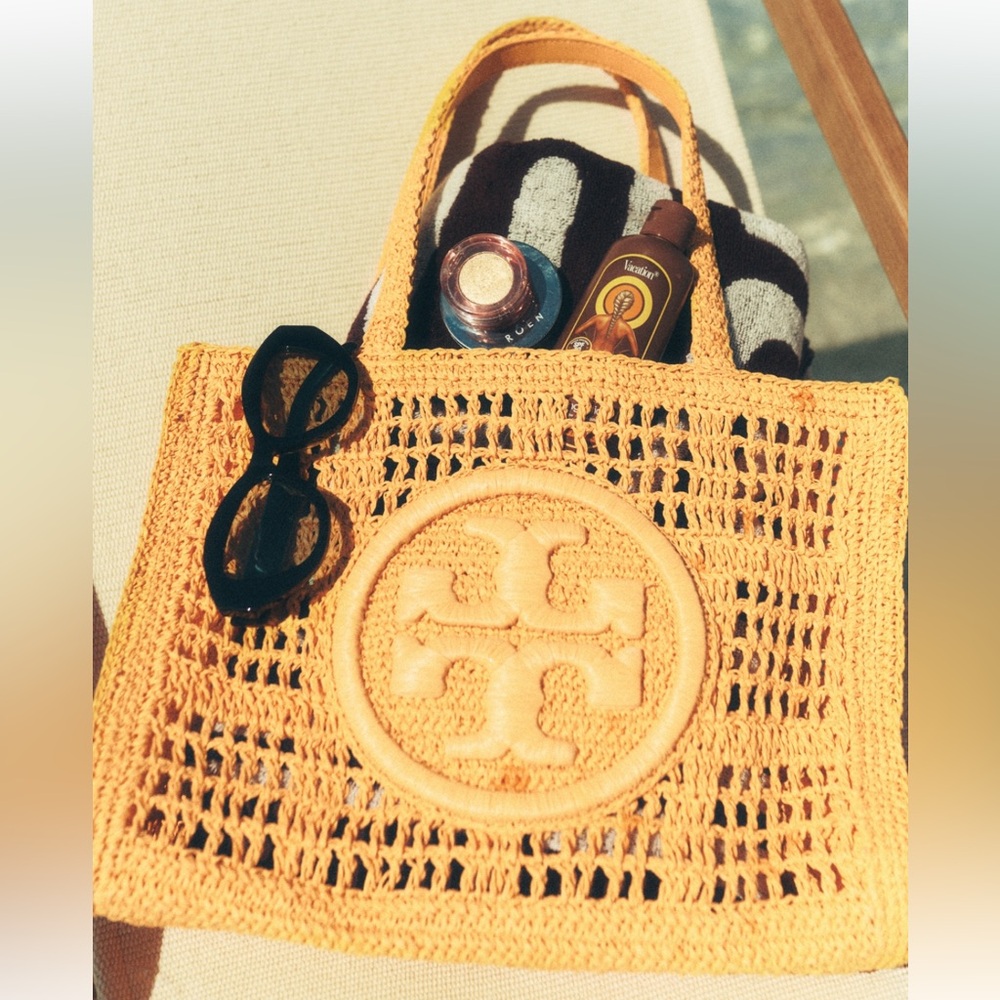 Tory Burch Hand Crochet Small Tote In Peachy